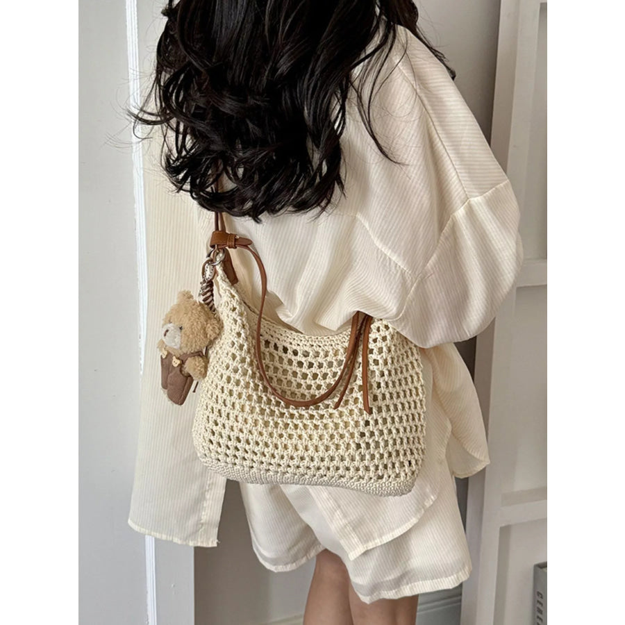 Crochet Knit Crossbody Bag Off-white / One Size Apparel and Accessories