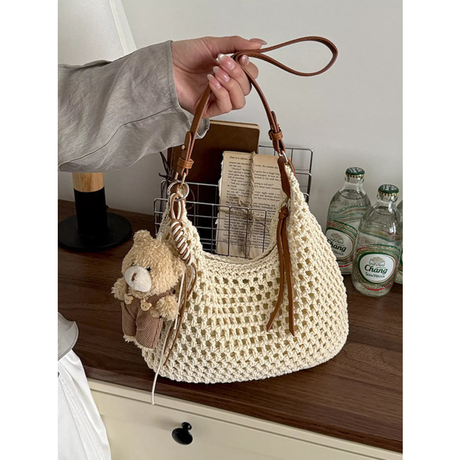 Crochet Knit Crossbody Bag Off-white / One Size Apparel and Accessories