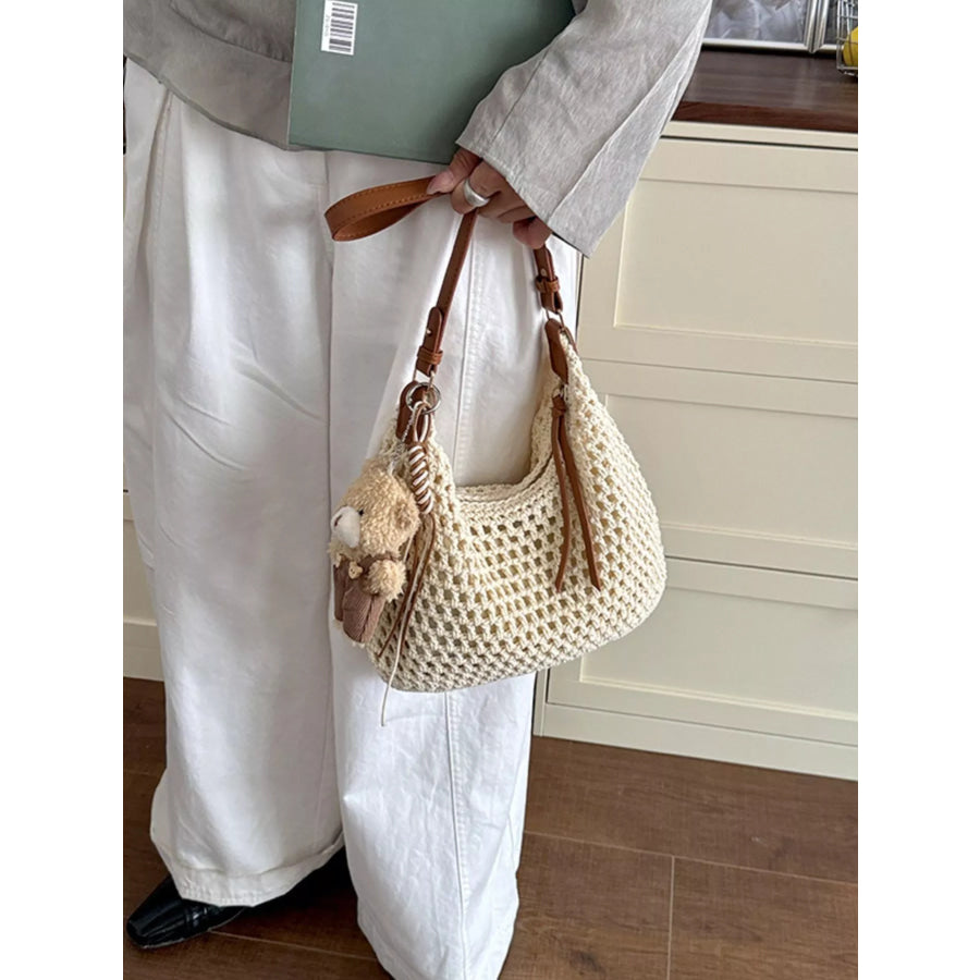 Crochet Knit Crossbody Bag Off-white / One Size Apparel and Accessories