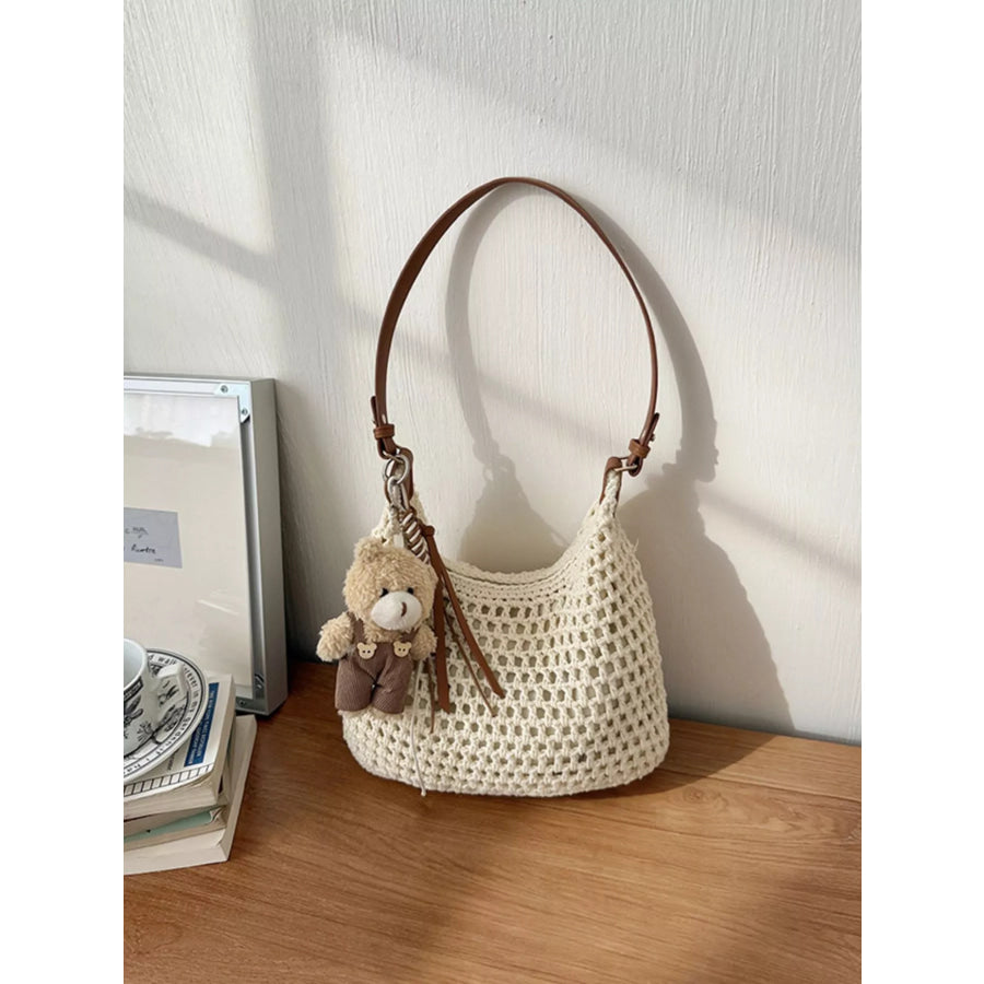 Crochet Knit Crossbody Bag Off-white / One Size Apparel and Accessories