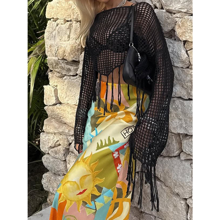 Crochet Knit Fringe Cover Up Apparel and Accessories