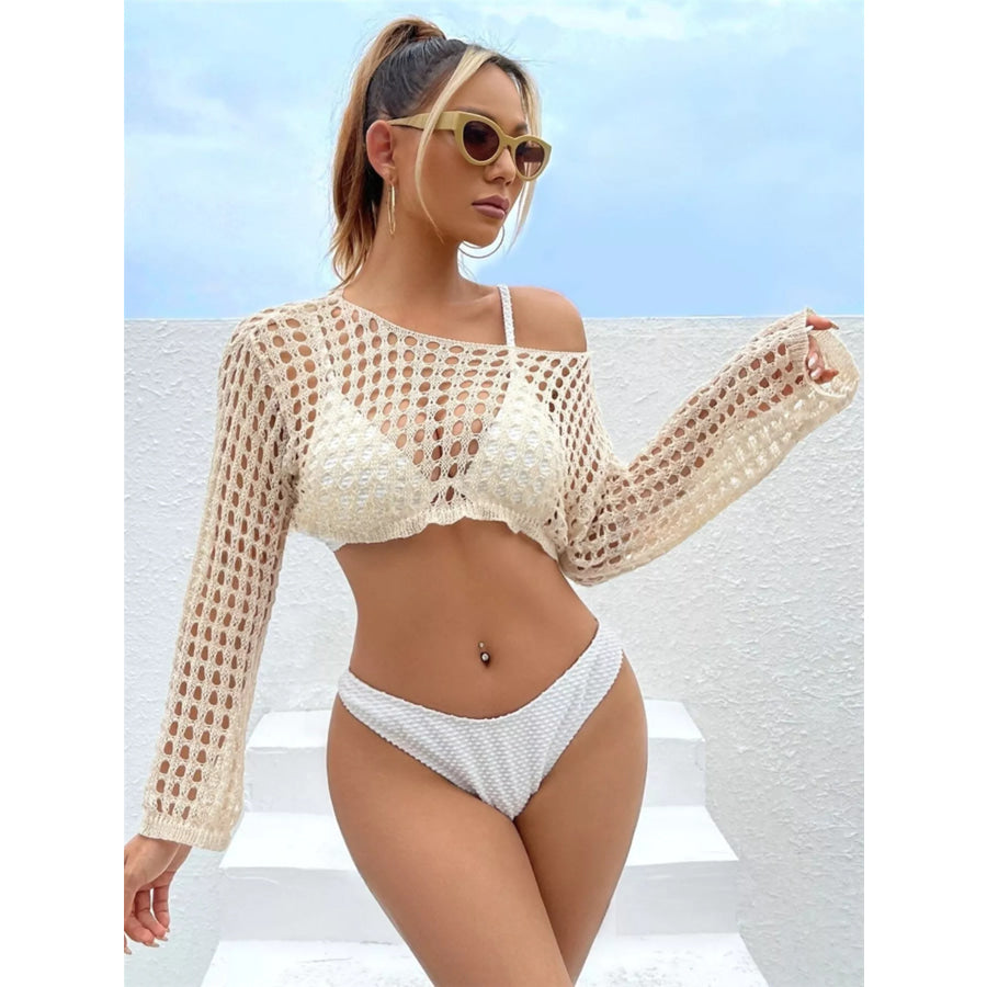 Crochet Knit Long Sleeve Cover-Up Apparel and Accessories