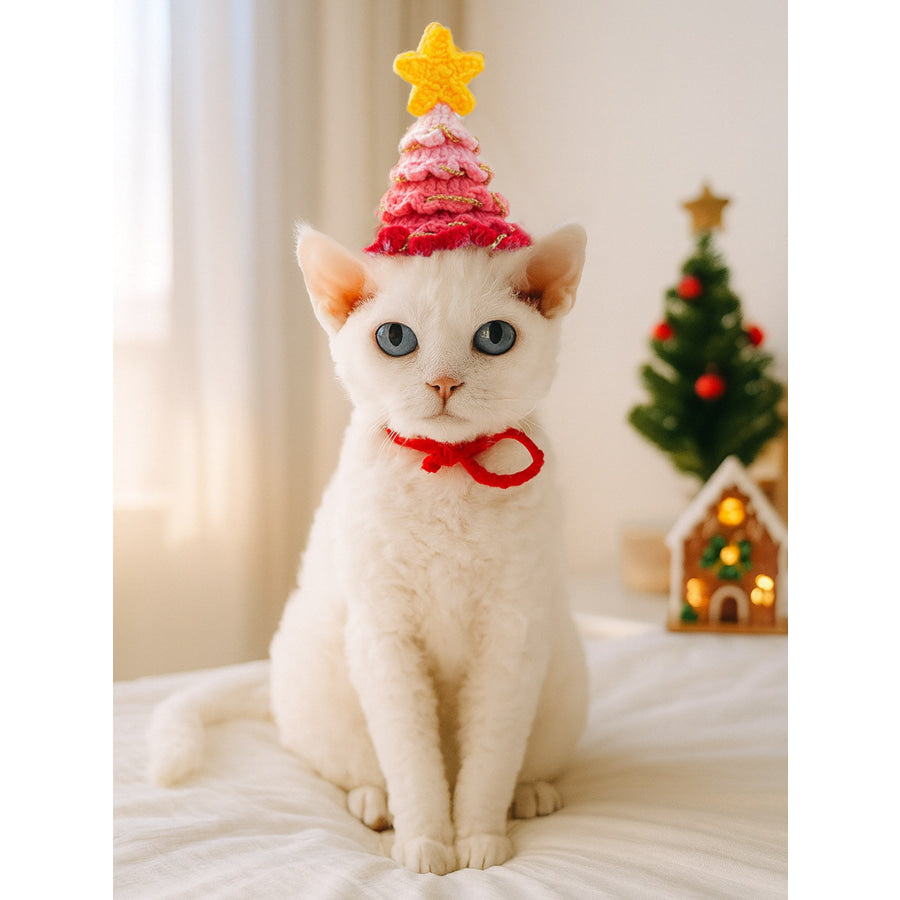 Crochet Knit Pet Hat Pink Tree / One Size Apparel and Accessories