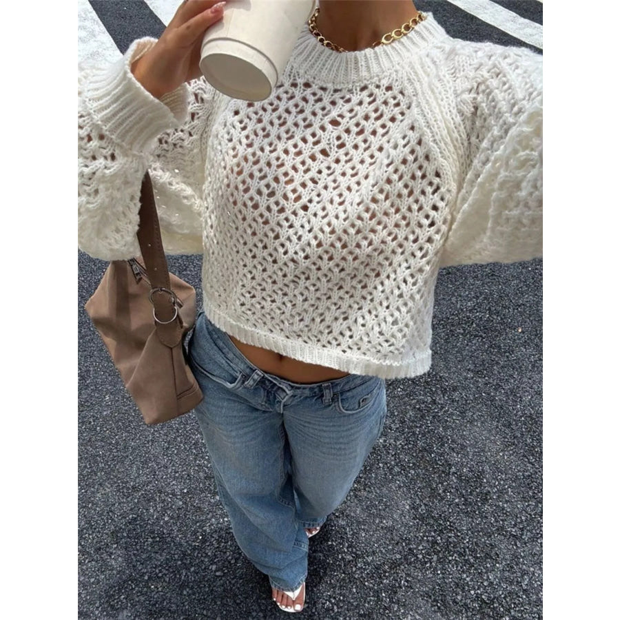 Crochet Knit Raglan Sleeve Sweater Apparel and Accessories