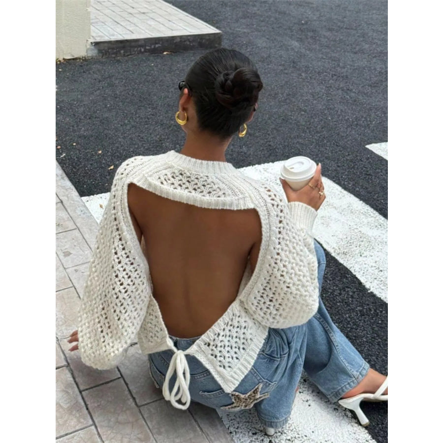 Crochet Knit Raglan Sleeve Sweater Apparel and Accessories