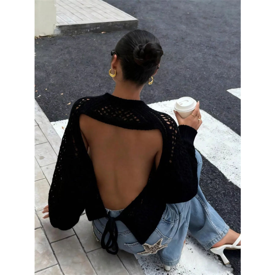 Crochet Knit Raglan Sleeve Sweater Apparel and Accessories