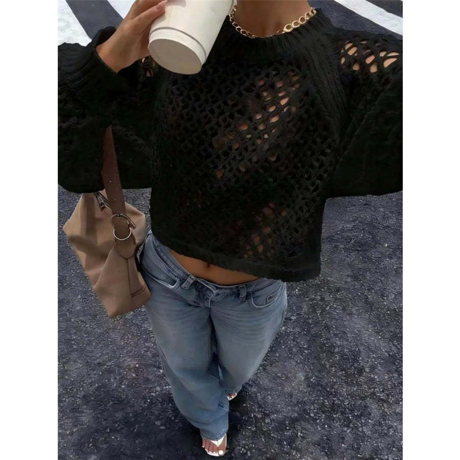 Crochet Knit Raglan Sleeve Sweater Apparel and Accessories