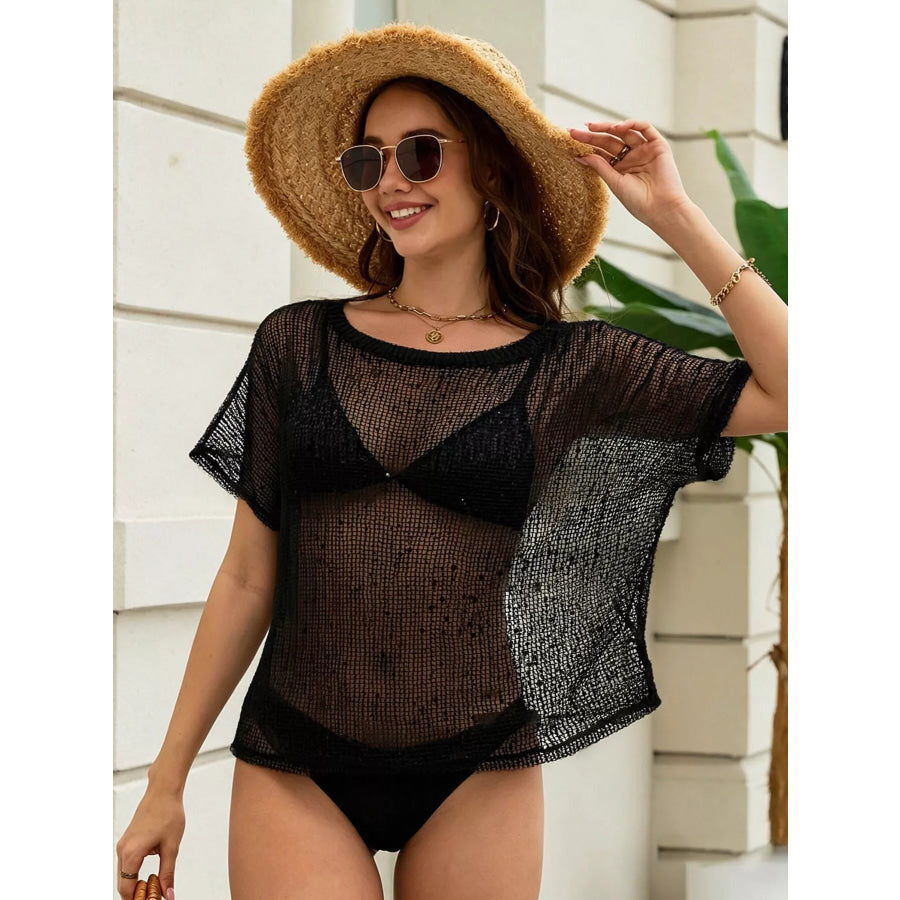 Crochet Knit Round Neck Cover-Up Apparel and Accessories