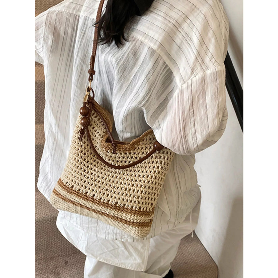 Crochet Knit Shoulder Bag Beige / onesize Apparel and Accessories