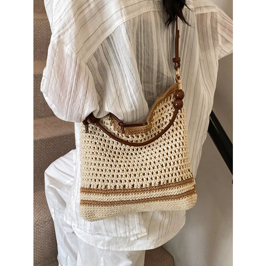 Crochet Knit Shoulder Bag Beige / onesize Apparel and Accessories