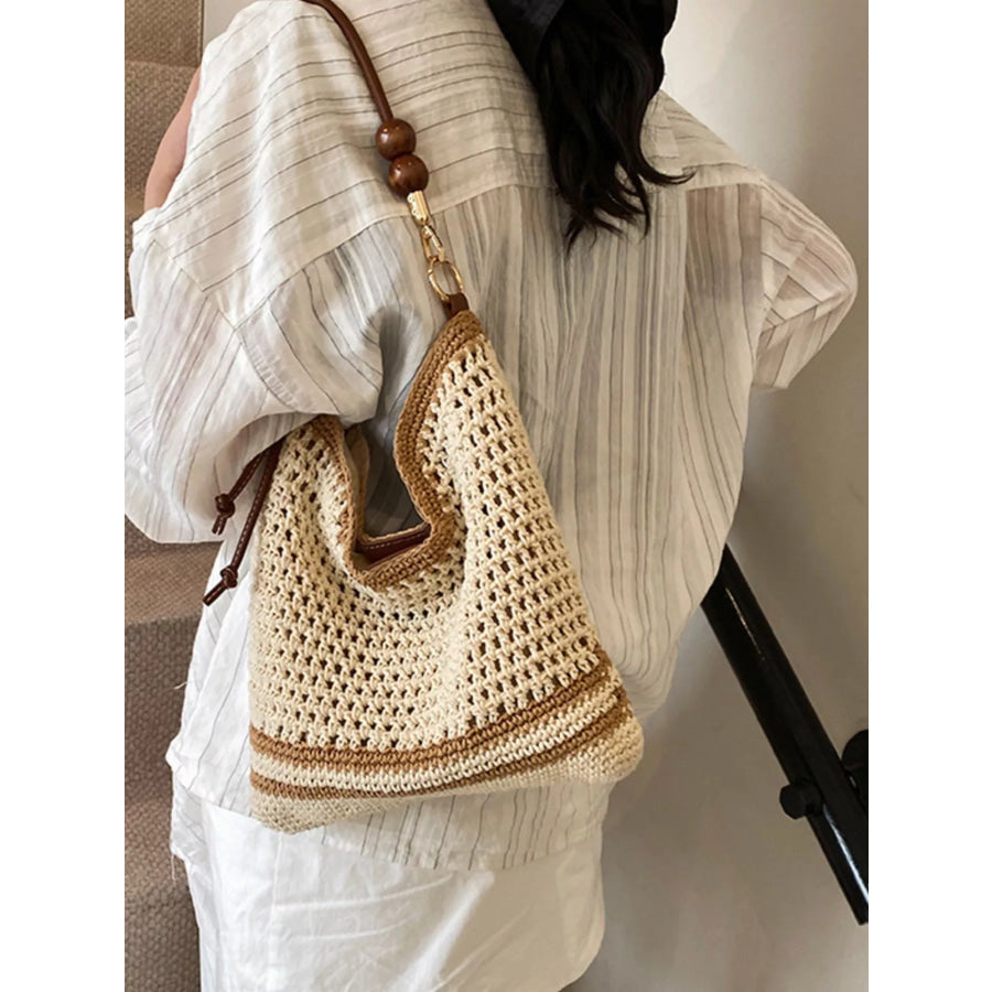 Crochet Knit Shoulder Bag Beige / onesize Apparel and Accessories