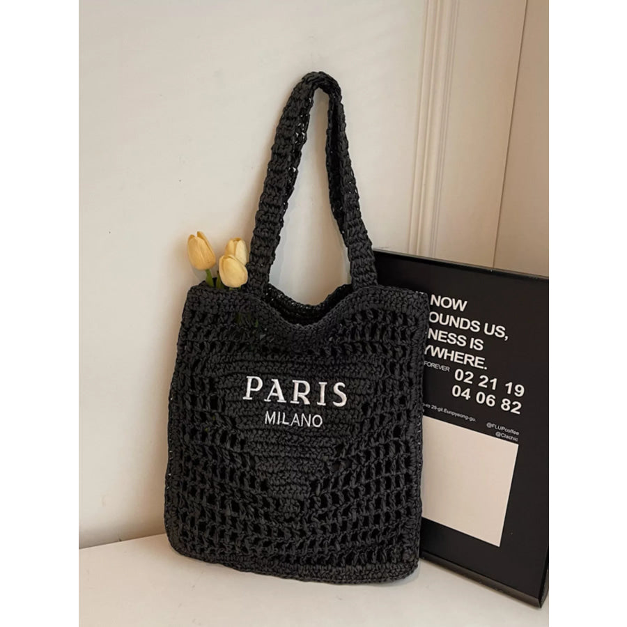 Crochet Knit Shoulder Bag Black / One Size Apparel and Accessories