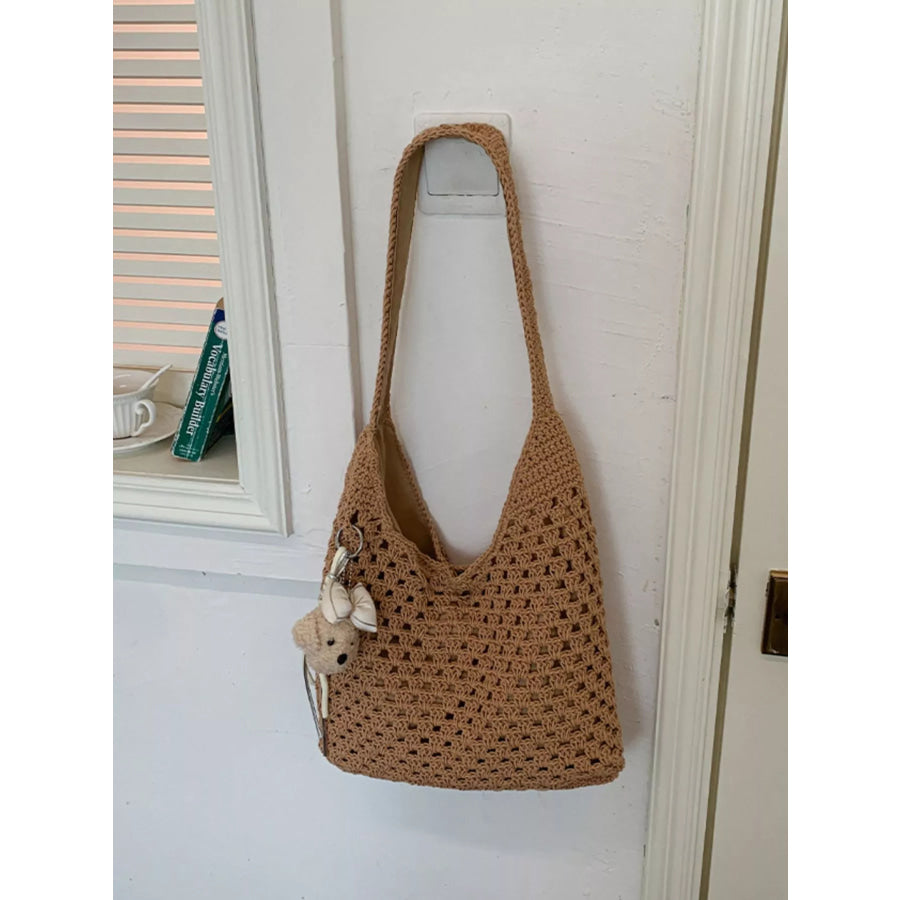 Crochet Knit Shoulder Bag Brown / One Size Apparel and Accessories