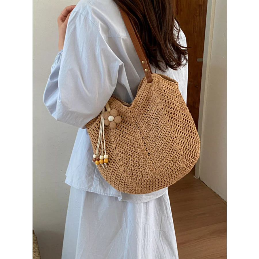 Crochet Knit Shoulder Bag Brown / One Size Apparel and Accessories