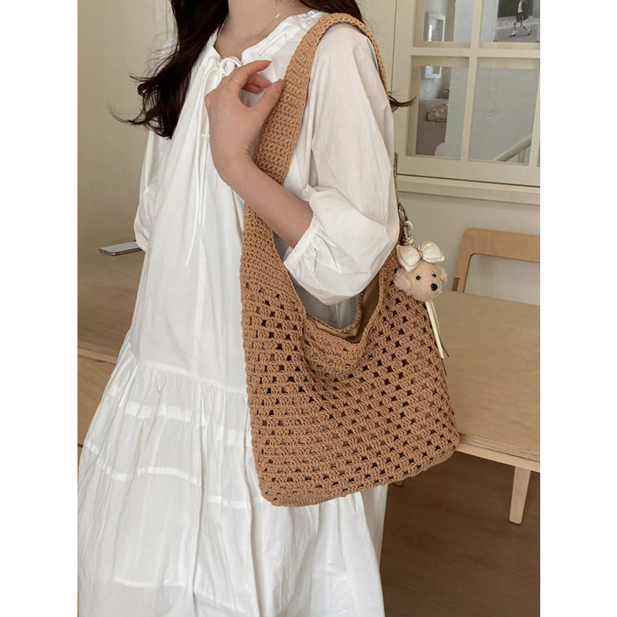 Crochet Knit Shoulder Bag Brown / One Size Apparel and Accessories