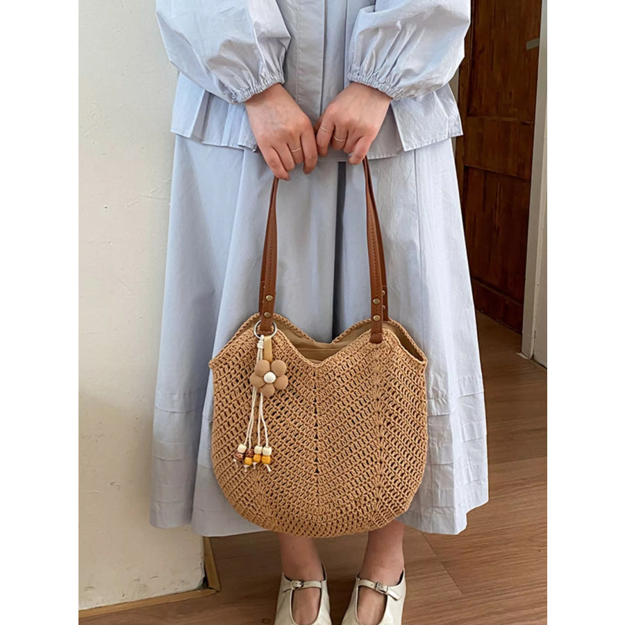 Crochet Knit Shoulder Bag Brown / One Size Apparel and Accessories