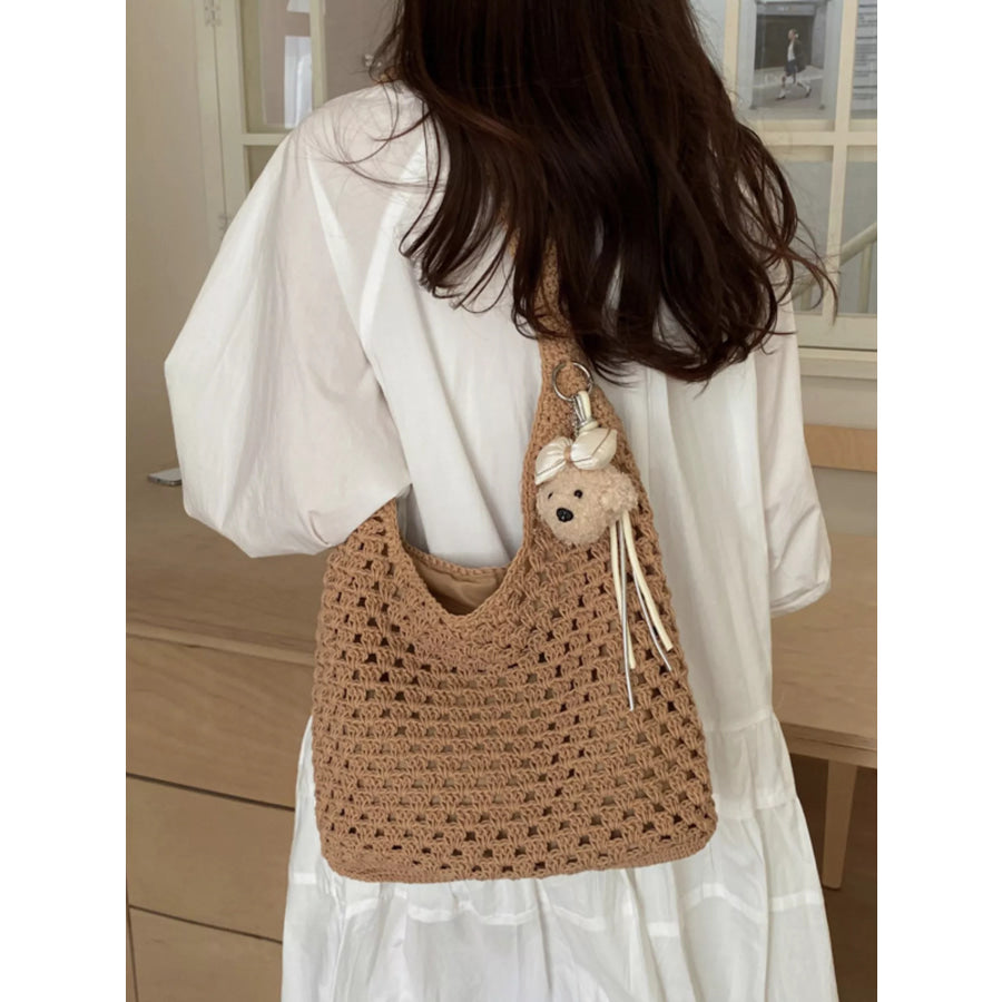 Crochet Knit Shoulder Bag Brown / One Size Apparel and Accessories