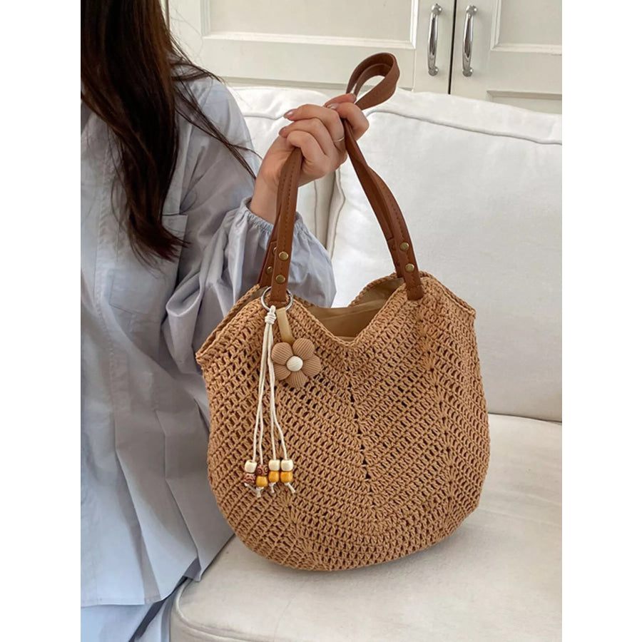 Crochet Knit Shoulder Bag Brown / One Size Apparel and Accessories