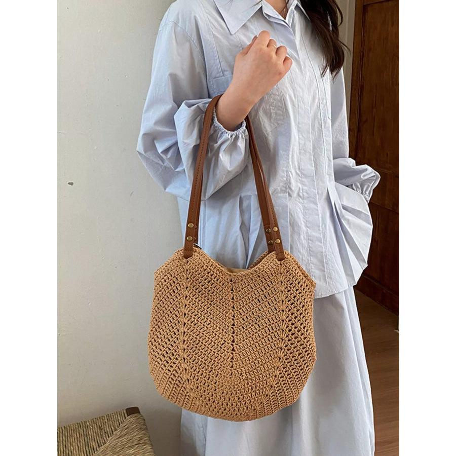 Crochet Knit Shoulder Bag Brown / One Size Apparel and Accessories