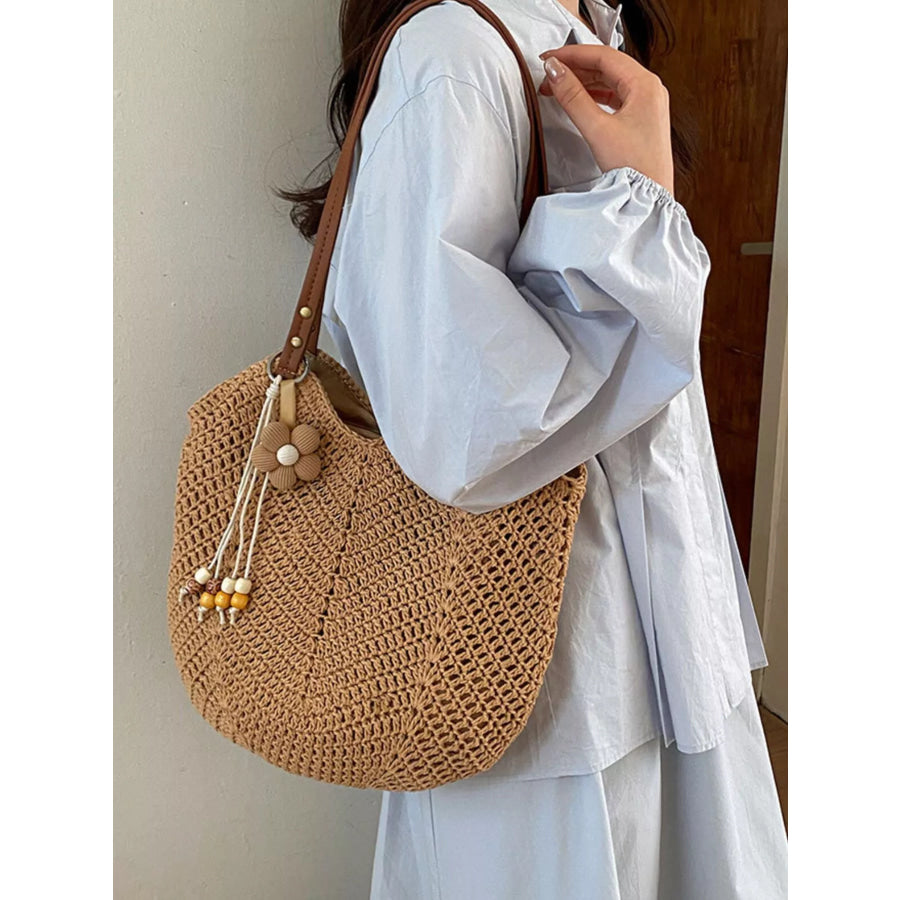 Crochet Knit Shoulder Bag Brown / One Size Apparel and Accessories