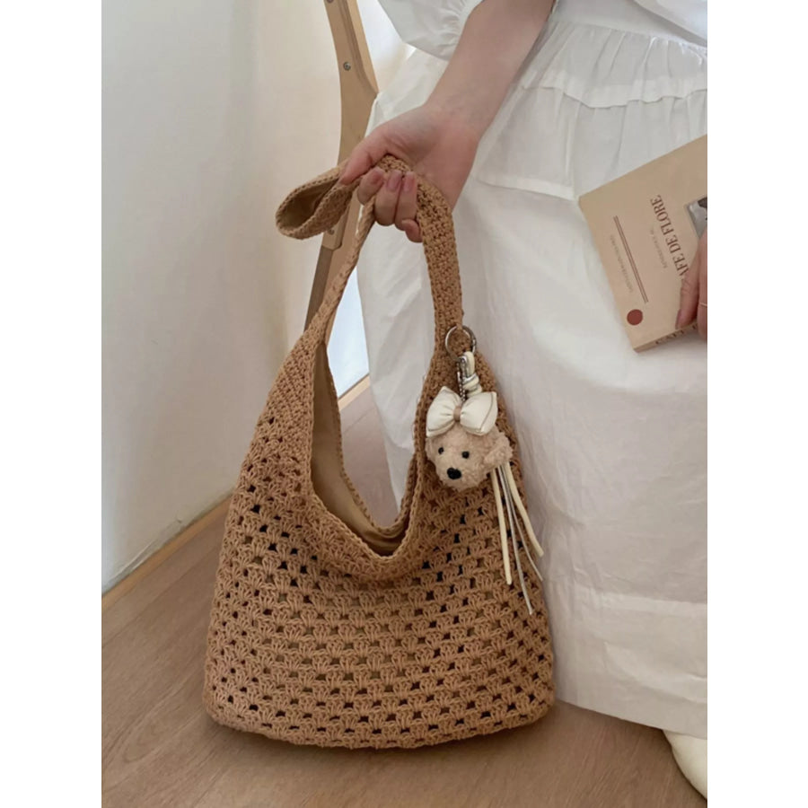 Crochet Knit Shoulder Bag Brown / One Size Apparel and Accessories