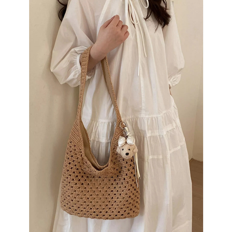Crochet Knit Shoulder Bag Brown / One Size Apparel and Accessories