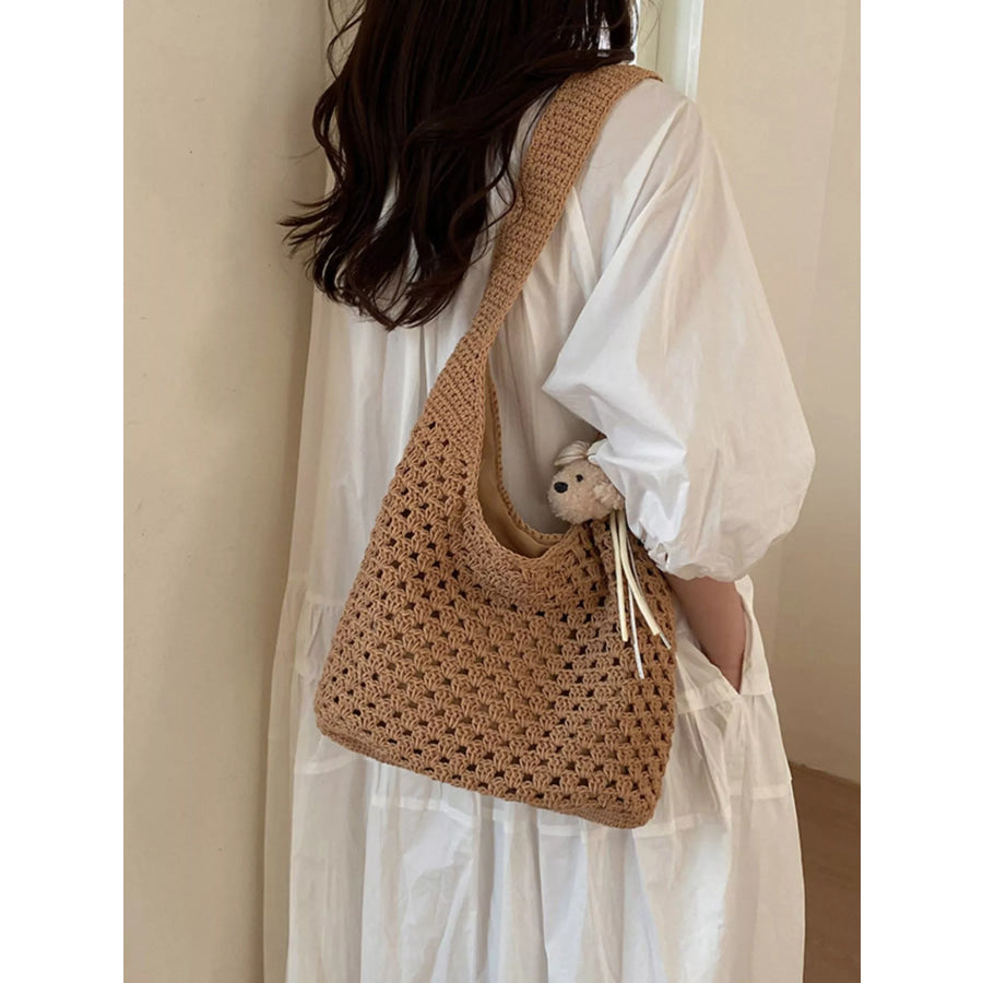 Crochet Knit Shoulder Bag Brown / One Size Apparel and Accessories