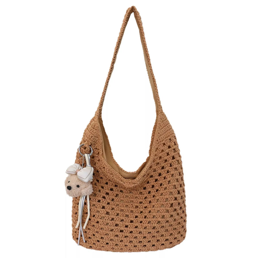 Crochet Knit Shoulder Bag Brown / One Size Apparel and Accessories