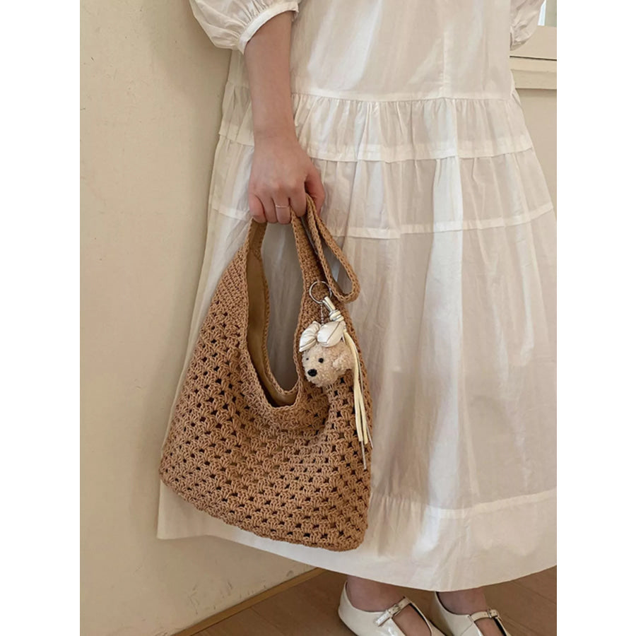 Crochet Knit Shoulder Bag Brown / One Size Apparel and Accessories
