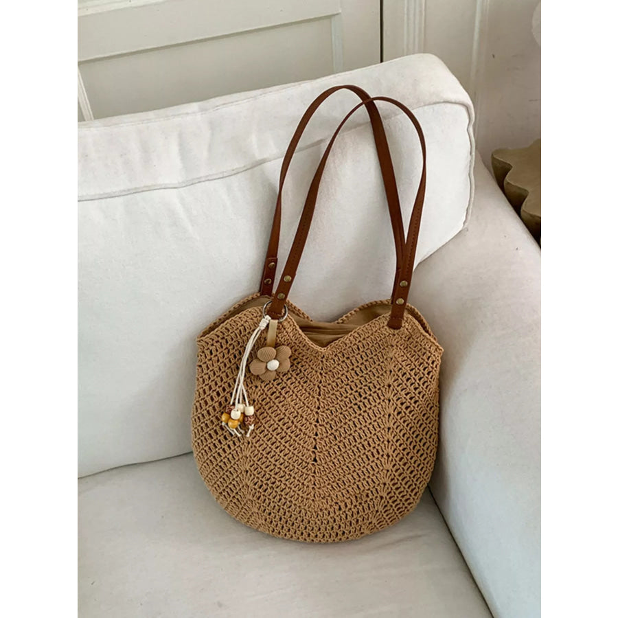 Crochet Knit Shoulder Bag Brown / One Size Apparel and Accessories
