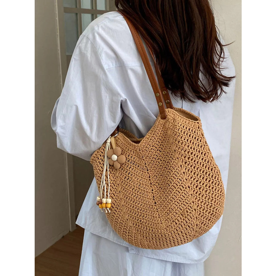 Crochet Knit Shoulder Bag Brown / One Size Apparel and Accessories
