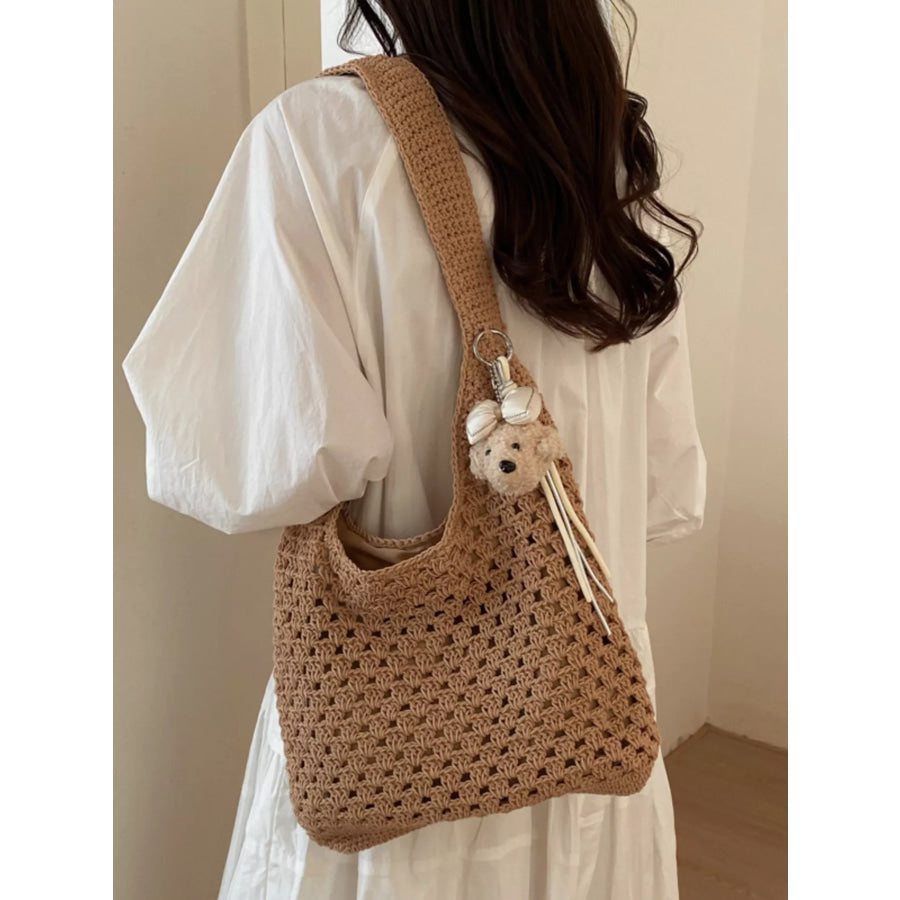 Crochet Knit Shoulder Bag Brown / One Size Apparel and Accessories