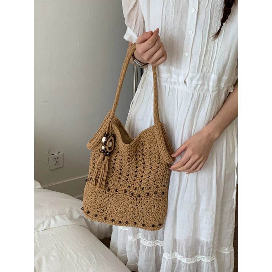 Crochet Knit Shoulder Bag Brown / onesize Apparel and Accessories