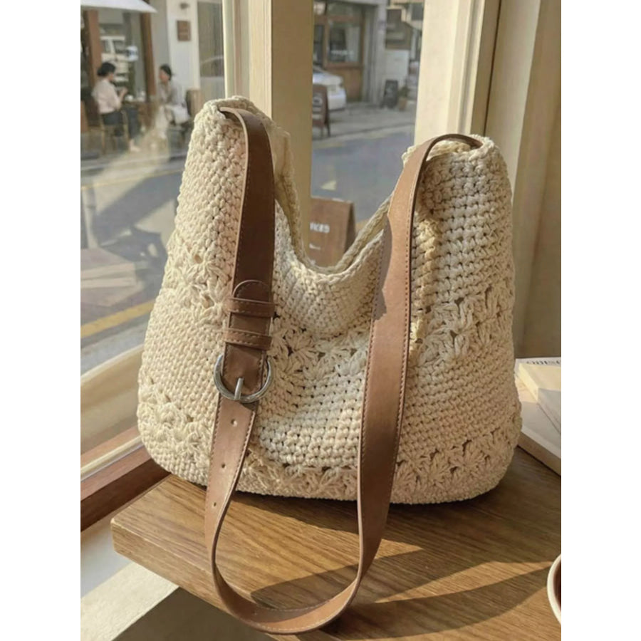 Crochet Knit Shoulder Bag Cream White / onesize Apparel and Accessories