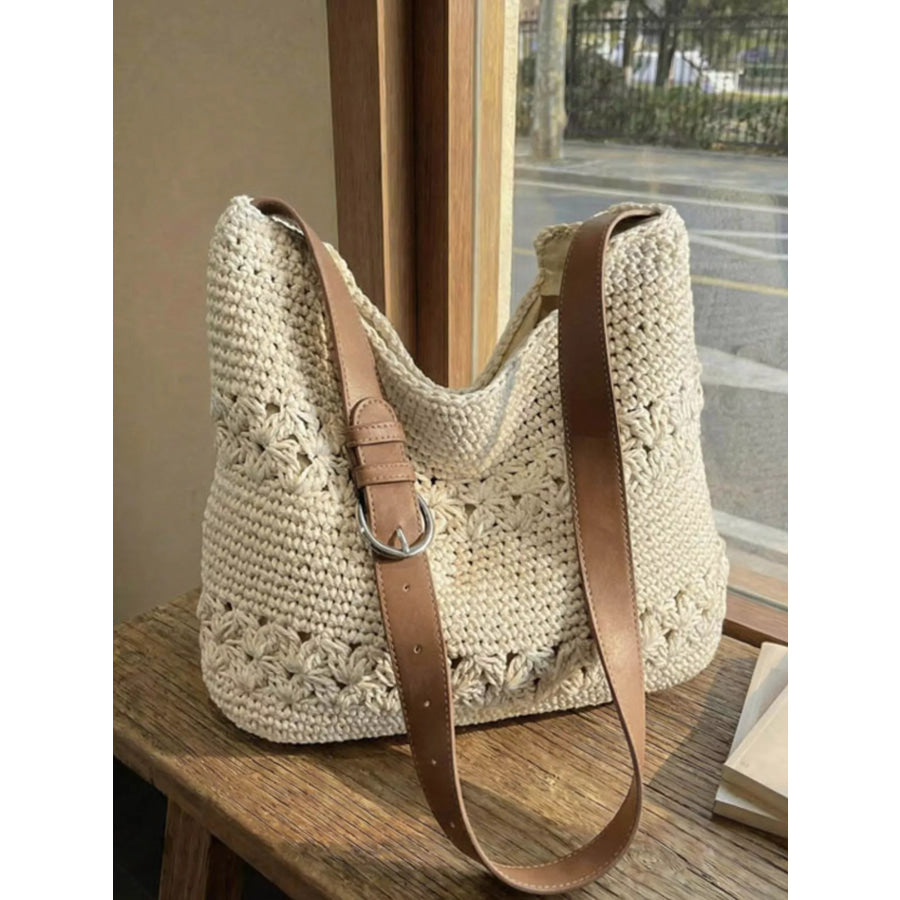 Crochet Knit Shoulder Bag Cream White / onesize Apparel and Accessories
