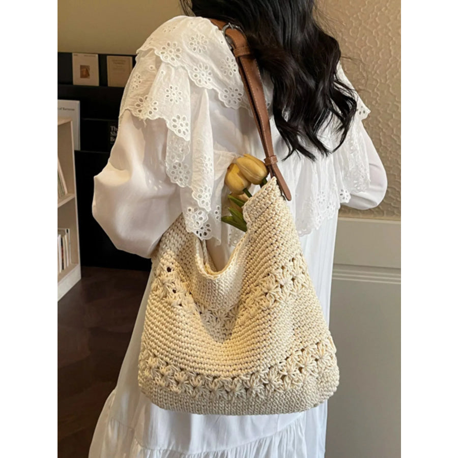 Crochet Knit Shoulder Bag Cream White / onesize Apparel and Accessories