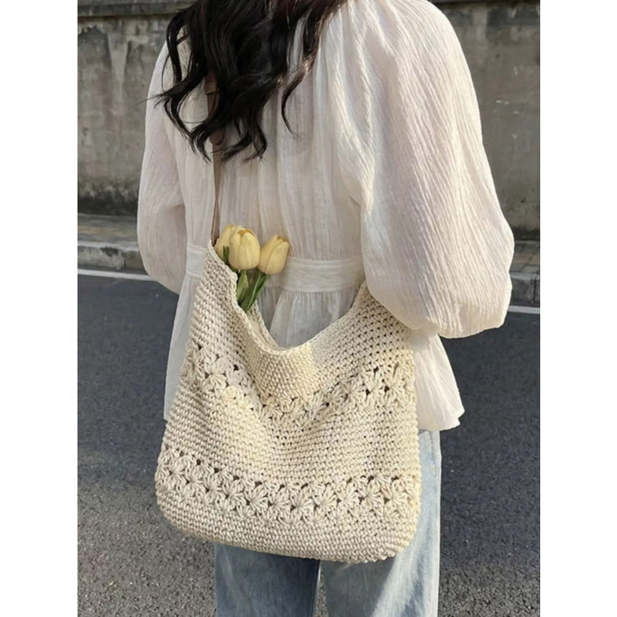 Crochet Knit Shoulder Bag Cream White / onesize Apparel and Accessories