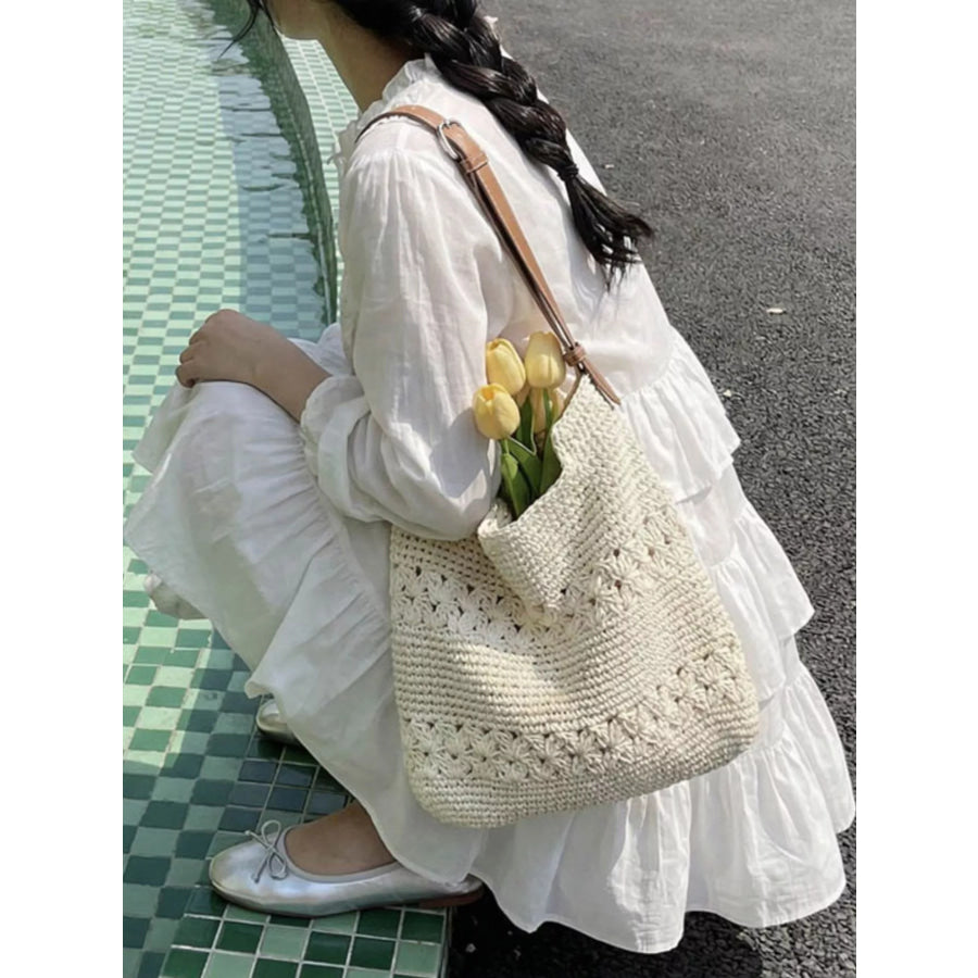 Crochet Knit Shoulder Bag Cream White / onesize Apparel and Accessories