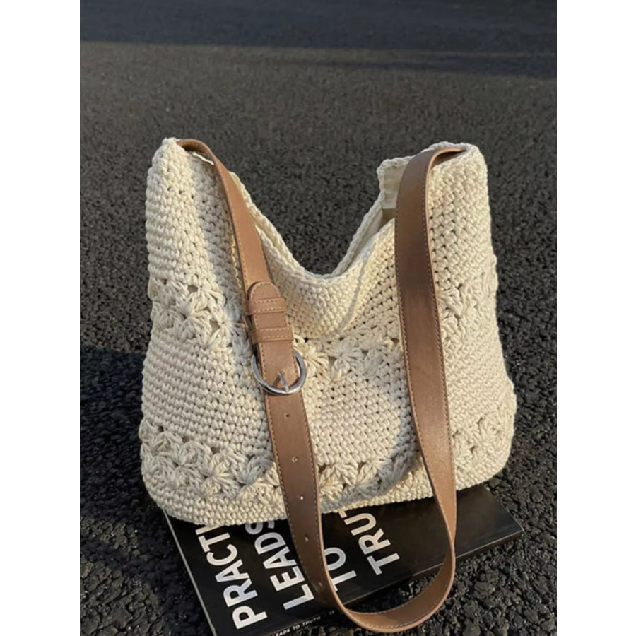 Crochet Knit Shoulder Bag Cream White / onesize Apparel and Accessories