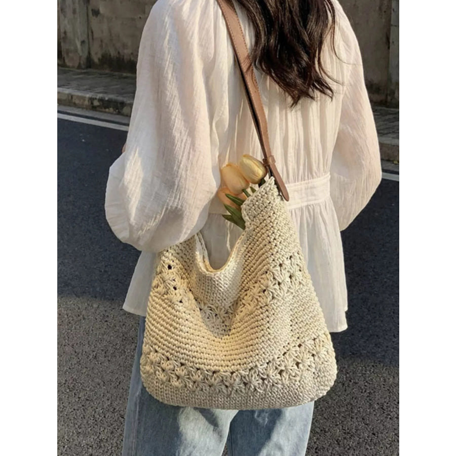 Crochet Knit Shoulder Bag Cream White / onesize Apparel and Accessories