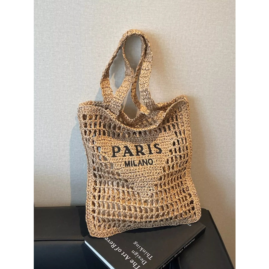 Crochet Knit Shoulder Bag Khaki / One Size Apparel and Accessories
