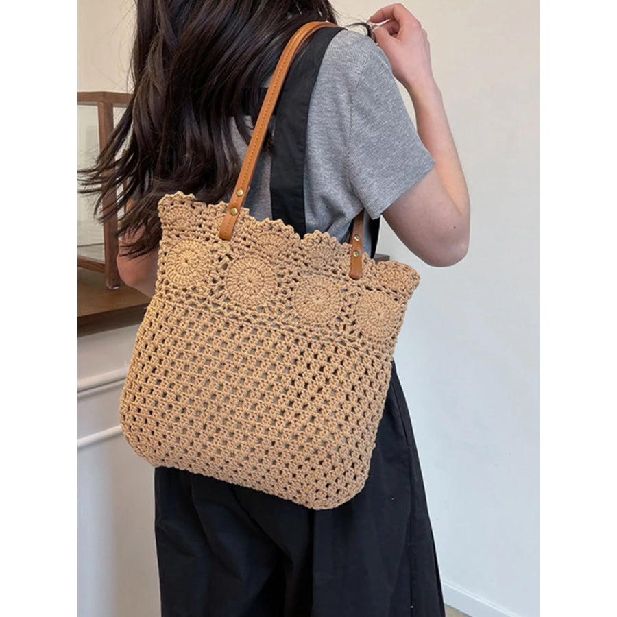 Crochet Knit Shoulder Bag Khaki / onesize Apparel and Accessories