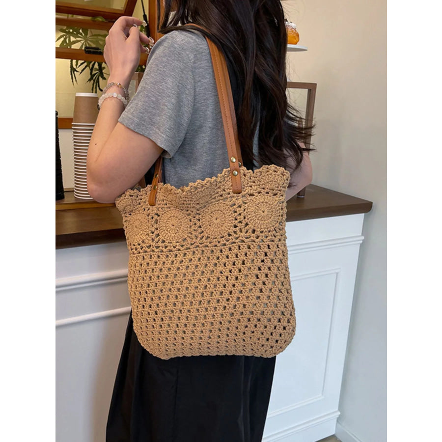 Crochet Knit Shoulder Bag Khaki / onesize Apparel and Accessories