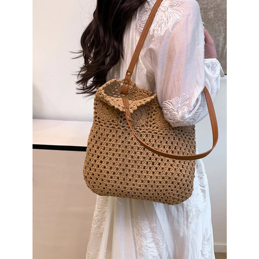 Crochet Knit Shoulder Bag Khaki / onesize Apparel and Accessories