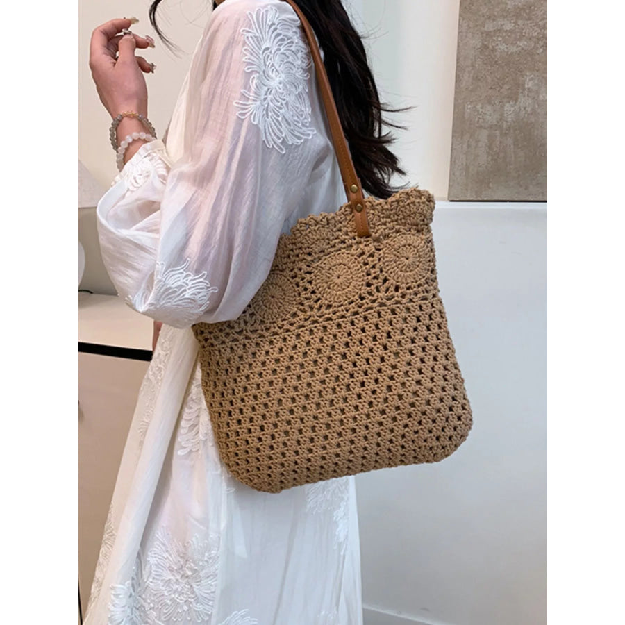 Crochet Knit Shoulder Bag Khaki / onesize Apparel and Accessories