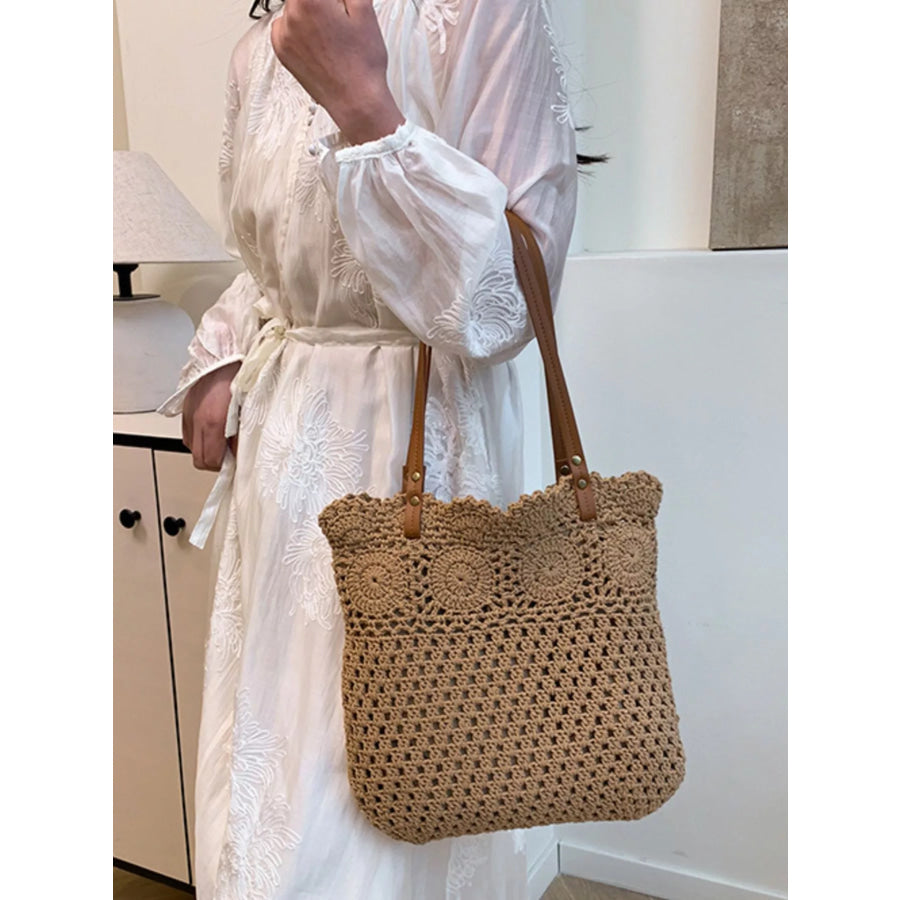 Crochet Knit Shoulder Bag Khaki / onesize Apparel and Accessories