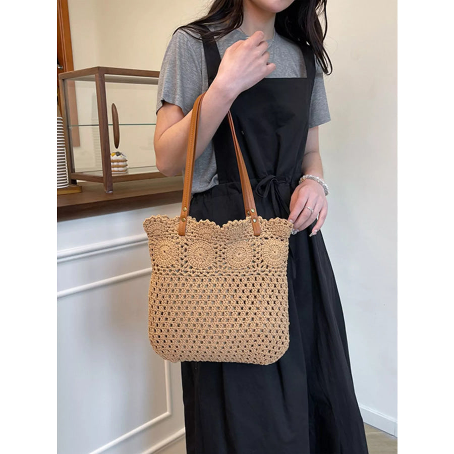 Crochet Knit Shoulder Bag Khaki / onesize Apparel and Accessories