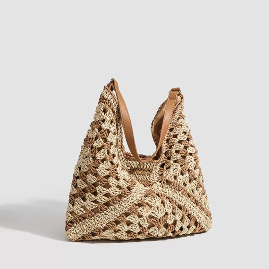 Crochet Knit Shoulder Bag Light Brown / onesize Apparel and Accessories