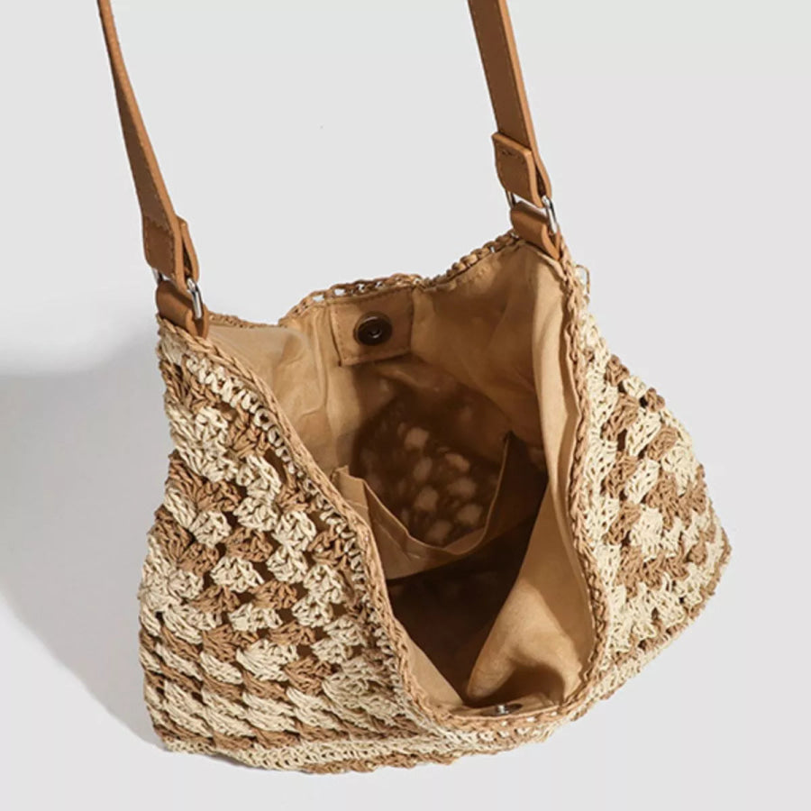 Crochet Knit Shoulder Bag Light Brown / onesize Apparel and Accessories