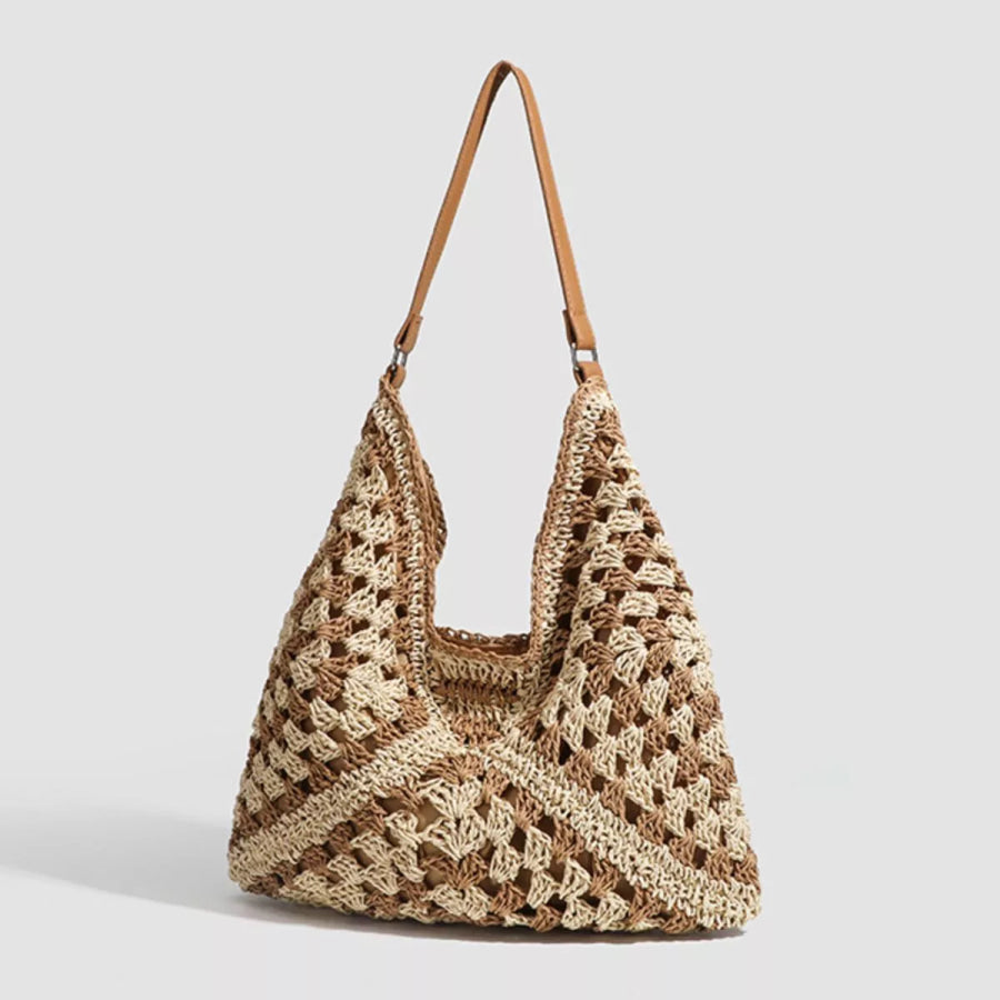 Crochet Knit Shoulder Bag Light Brown / onesize Apparel and Accessories